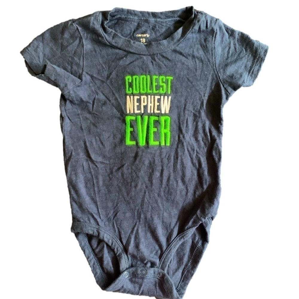 Carters Coolest Nephew Ever Navy Blue Short Sleeve Onesie Size 18mos